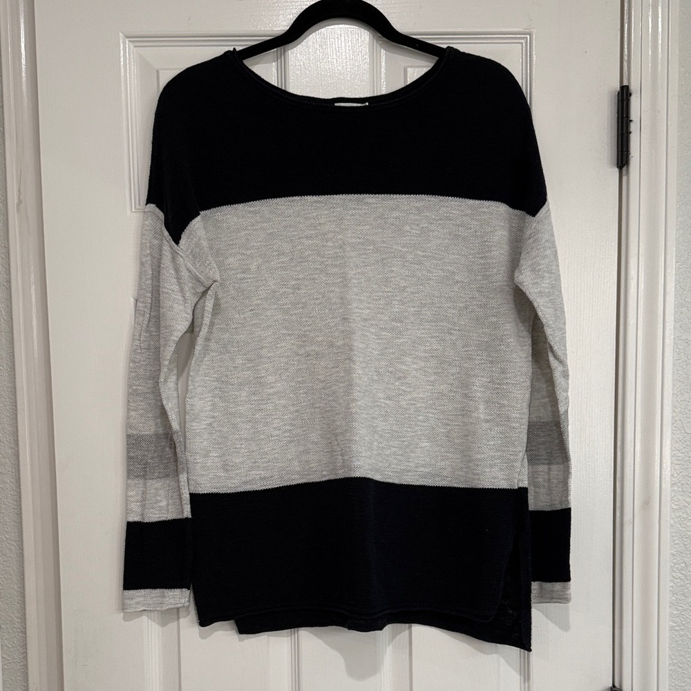 Vince colorblock cotton sweater black grey